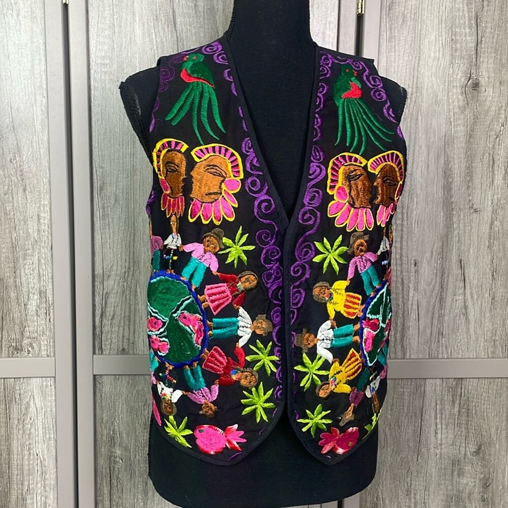 Vintage Made in Guatemala Folk Hand-Woven Art-to-Wear Vest women's M